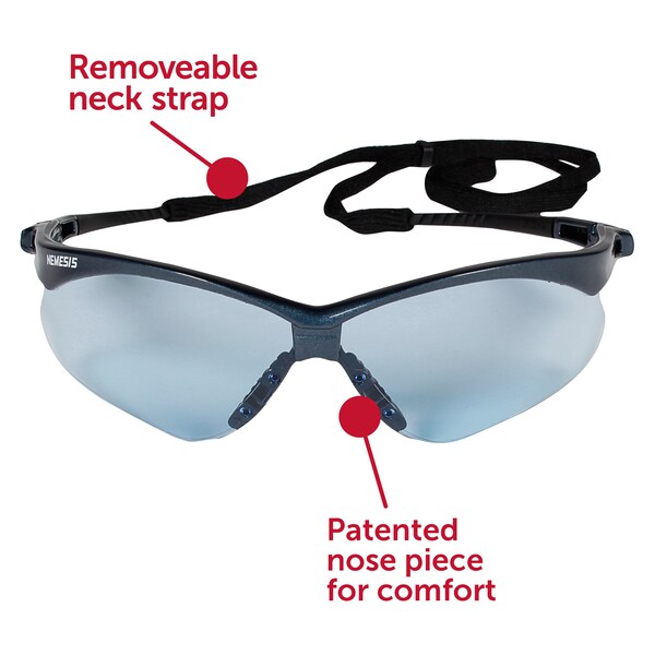 Safety Glasses, Wraparound Light Blue Polycarbonate Lens, Scratch-Resistant