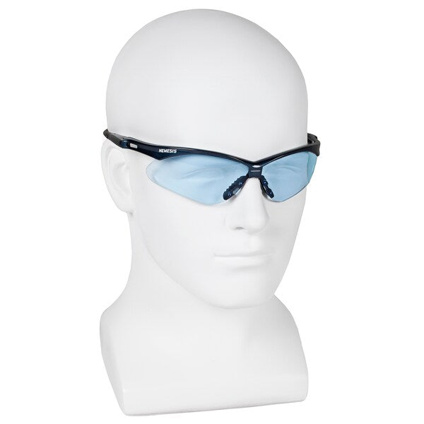 Safety Glasses, Wraparound Light Blue Polycarbonate Lens, Scratch-Resistant