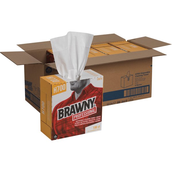 Dry Wipe, Brawny Pro H700, Dispenser Box, Heavy Absorb, 9 in x 16 1/2 in, 100 Sheets, White, 5 Pk