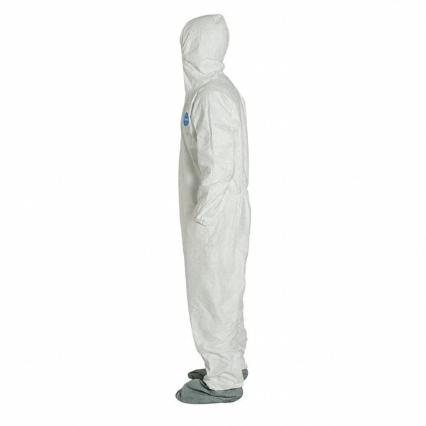 Tyvek 400 Hooded Disposable Coverall, Attached Skid-Resistant Boots, Large, White, 25 Pack
