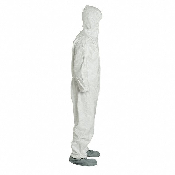 Tyvek 400 Hooded Disposable Coverall, Attached Skid-Resistant Boots, XL, White, 25 Pack