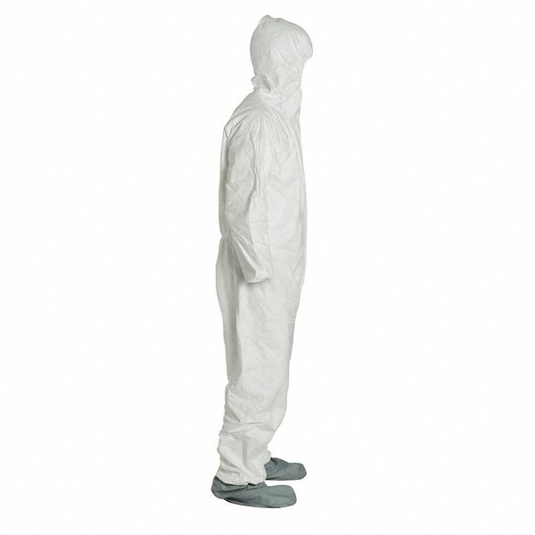 Tyvek 400 Hooded Disposable Coverall, Attached Skid-Resistant Boots, Large, White, 25 Pack
