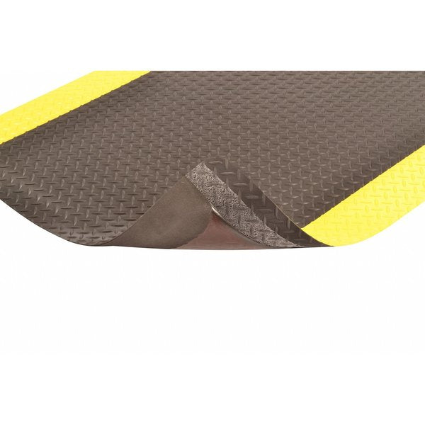 Antifatigue Mat, Black/Yellow, 5 ft L x 3 ft W, Vinyl Surface With Dense Closed PVC Foam Base