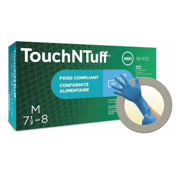 TouchNTuff Disposable Nitrile Gloves, Food Grade, Powdered, Latex Free, M, (8), Blue, 100 Pack