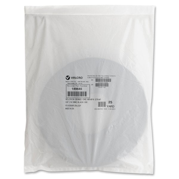 Reclosable Fastener, No Adhesive, 75 ft, 3/4 in Wd, Black