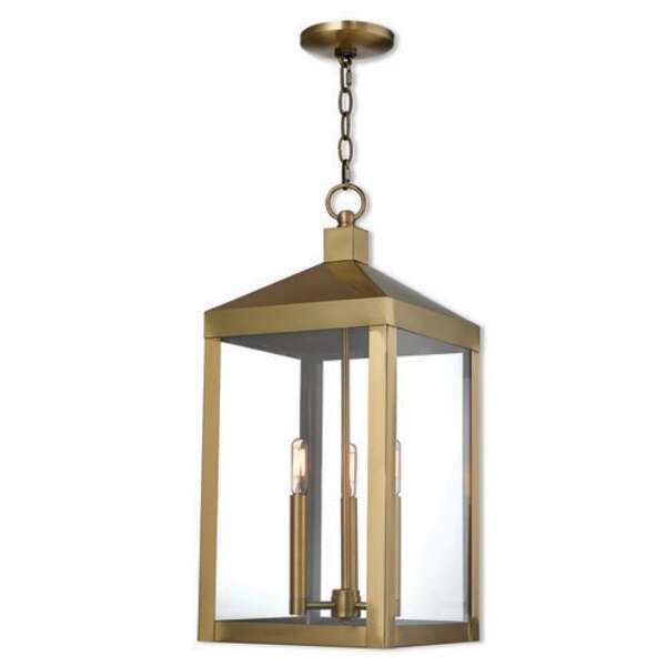 Nyack 3 Light Antique Brass Outdoor Pend
