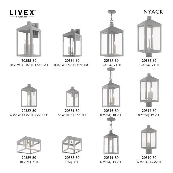 Nyack 3 Light Nordic Gray Outdoor Post Top Lantern