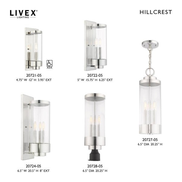 Hillcrest 3 Light Polished Chrome Outdoor Wall Lantern