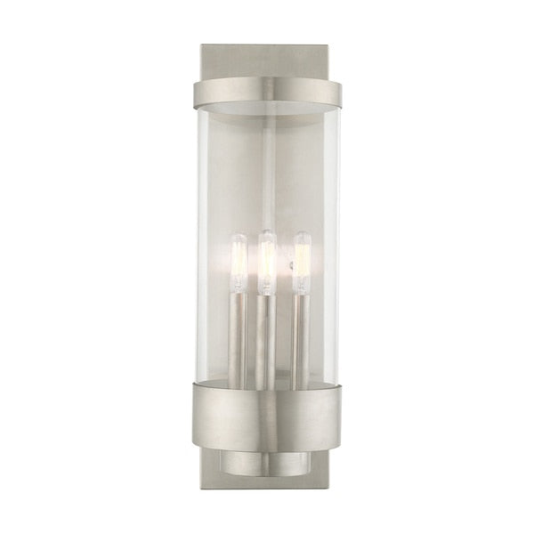 Hillcrest 3 Light Brushed Nickel Outdoor Wall Lantern