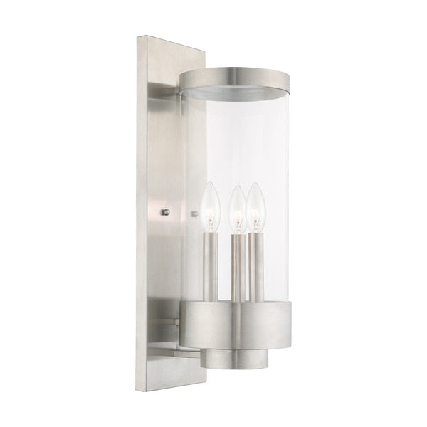 Hillcrest 3 Light Brushed Nickel Outdoor Wall Lantern