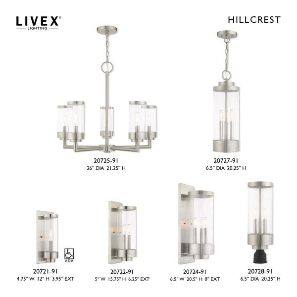 Hillcrest 3 Light Brushed Nickel Outdoor