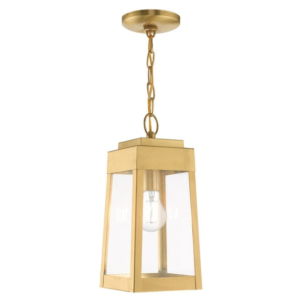 Oslo 1 Light Satin Brass Outdoor Pendant Lantern