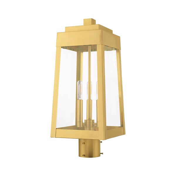 Oslo 3 Light Satin Brass Outdoor Post Top Lantern