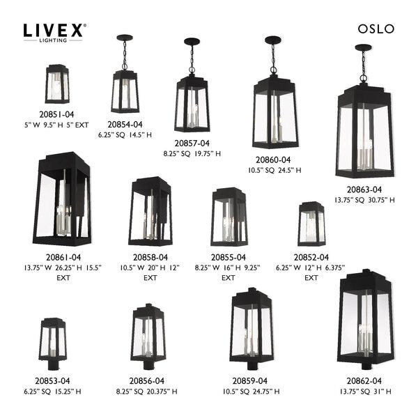 Oslo 3 Light Black Outdoor Pendant Lantern