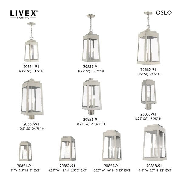 Oslo 3 Light Brushed Nickel Outdoor Pendant Lantern