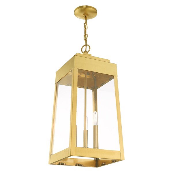 Oslo 3 Light Satin Brass Outdoor Pendant Lantern
