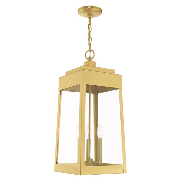 Oslo 3 Light Satin Brass Outdoor Pendant Lantern