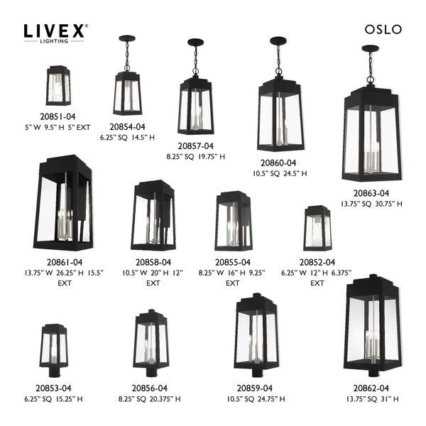 Oslo 4 Light Black Outdoor Wall Lantern