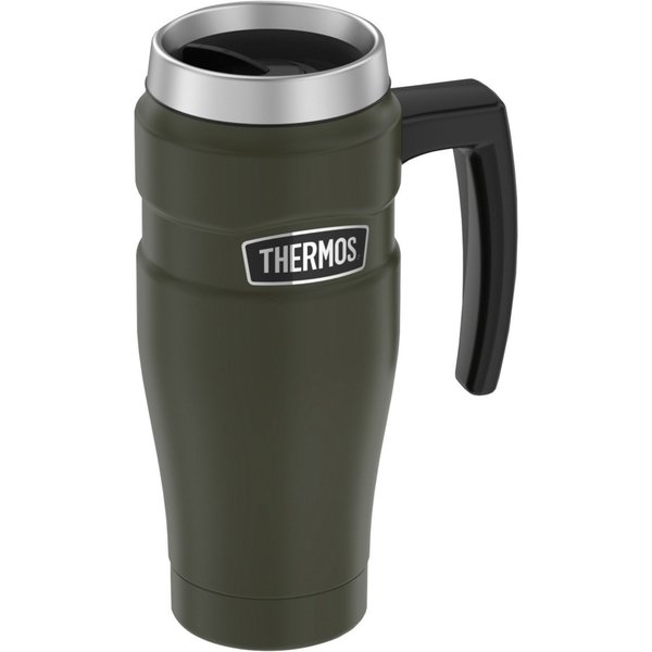 Stainless Steel Travel Mug, 16 oz., Army Green, Hot 7 Hrs, Cold 18 Hrs