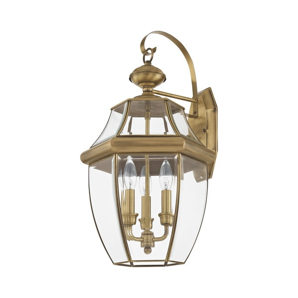 Monterey 3 Light Antique Brass Outdoor Wall Lantern