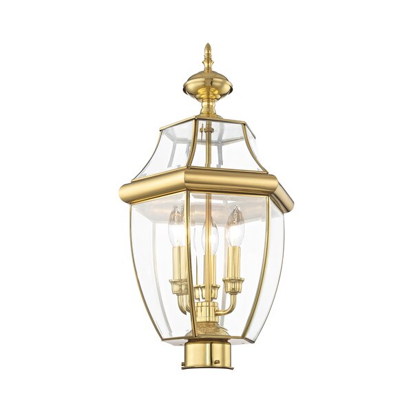 Monterey 3 Light Polished Brass Outdoor Post Top Lantern