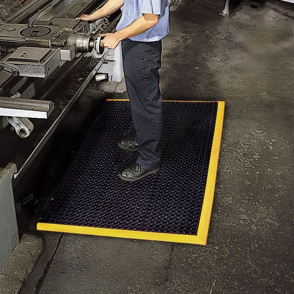 Black with Yellow Border Antifatigue Mat 3 ft 2 in W x 5 ft 4 in L, 7/8 in