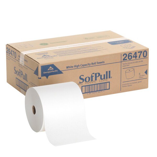 Soffpull Hardwound Paper Towels, 1, Continuous Roll, 1000 ft, White, 6 PK