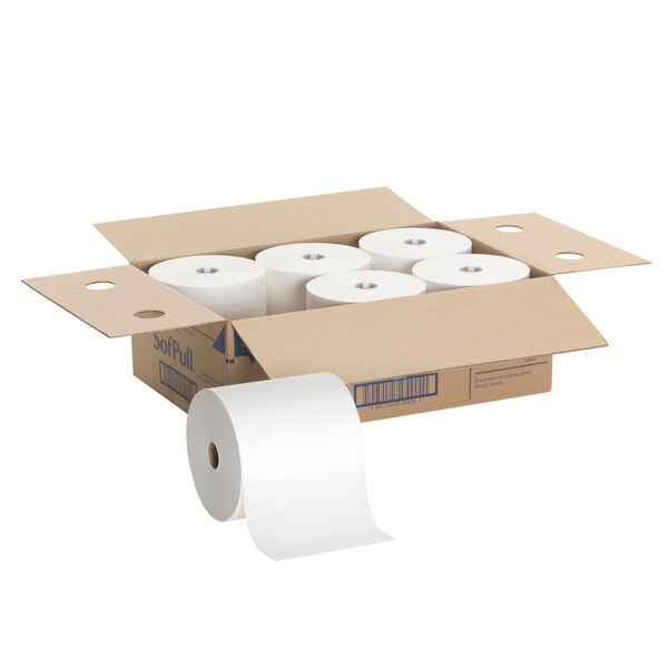 Soffpull Hardwound Paper Towels, 1, Continuous Roll, 1000 ft, White, 6 PK