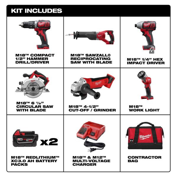 Cordless Combination Kit, 18V, 6 Tools