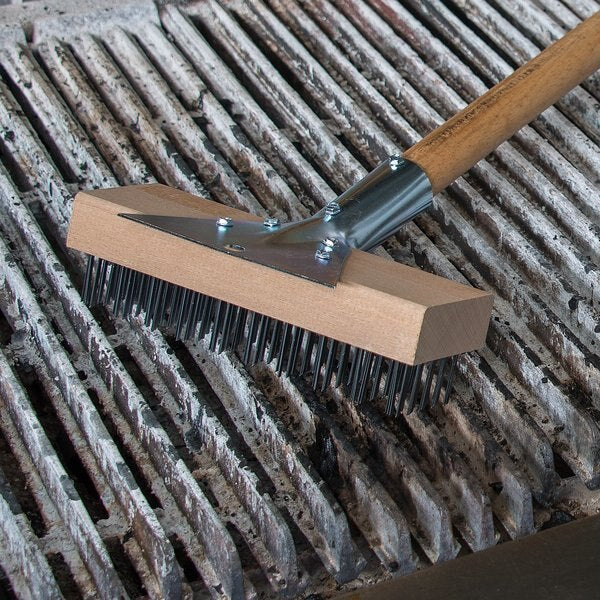 Oven/Grill Brush, Scrapr/Flat Stl Bristle, Natural, Hardwood