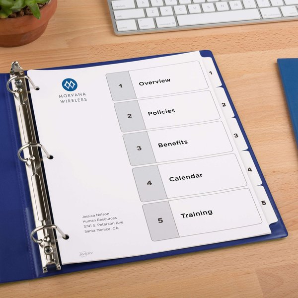 AveryÂ® Ready IndexÂ® Table of Contents Dividers 11130, 5-Tab Set