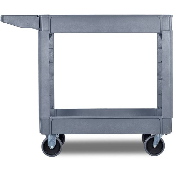 Polypropylene Small Bin Top Utility Cart, Gray, 2 Shelves, 500 lb