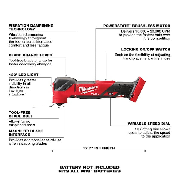 Oscillating Multi-Tool, 18V DC, Cordless, 4.2  Degrees Oscillation Angle, M18 FUEL(TM) Series