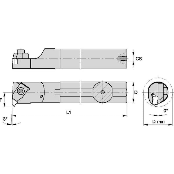 Indexable Thread Turning Tool Holder, 14 in L, Top Notch Insert Shape