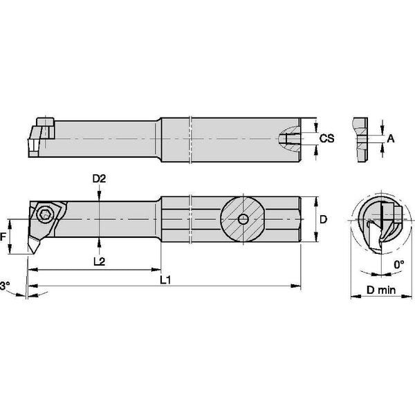 Indexable Thread Turning Tool Holder, 6 in L, Top Notch Insert Shape