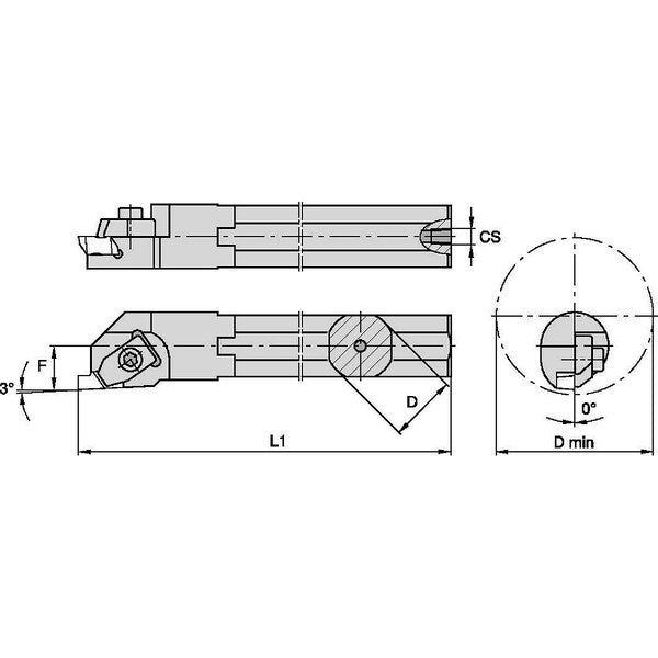 Indexable Thread Turning Tool Holder, A16TNSR3, 12 in L, High Speed Steel, Top Notch Insert Shape