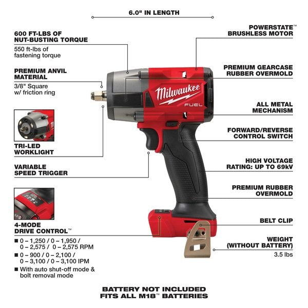 Mid-Torque Impact Wrench, 3/8