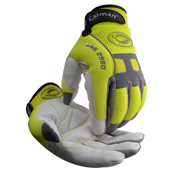 Hi-Vis Mechanics Gloves, 2XL, Yellow/White, Internal Padding, Mesh/Neoprene