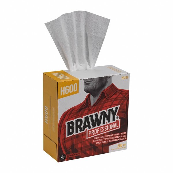 Dry Wipe, Brawny Pro Dispenser Box, Hydro-entangled HEF, 9 in x 12 1/2 in, 200 Sheets, White, 10 Pk