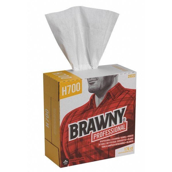 Dry Wipe, Brawny Pro Dispenser Box, Hydro-entangled HEF, 9 in x 12 1/2 in, White, 176 Sheets, 10 Pk