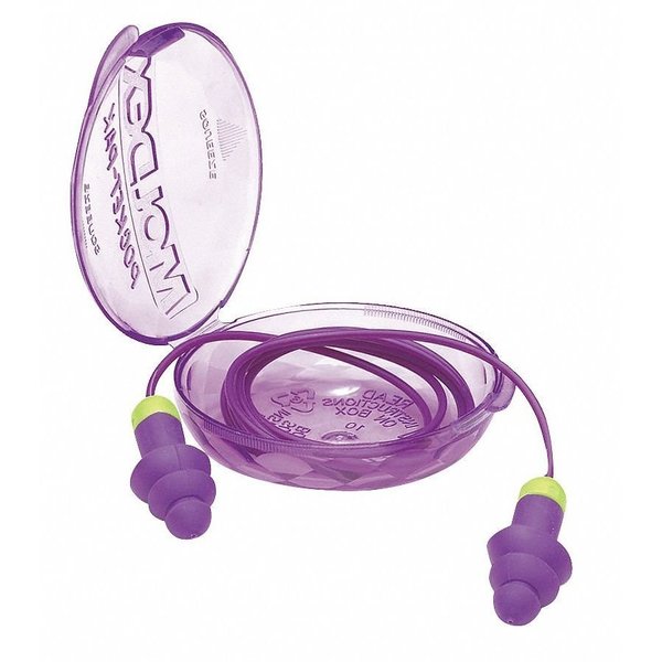 Rockets Reusable Corded Ear Plugs, Flanged Shape, NRR 27 dB, Carrying Case, Purple, M, 50 Pairs