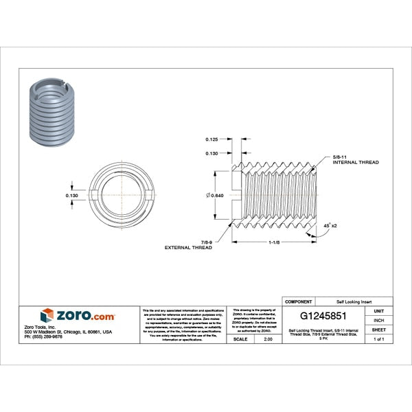Heavy Wall Self Locking Thread Insert, 5/8