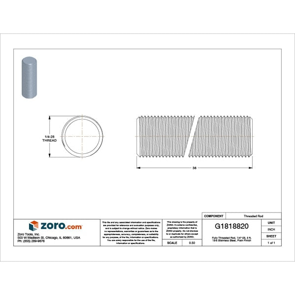 Fully Threaded Rod, 1/4