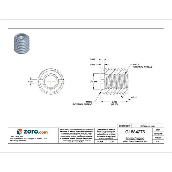 Heavy Wall Self Locking Thread Insert, 3/8