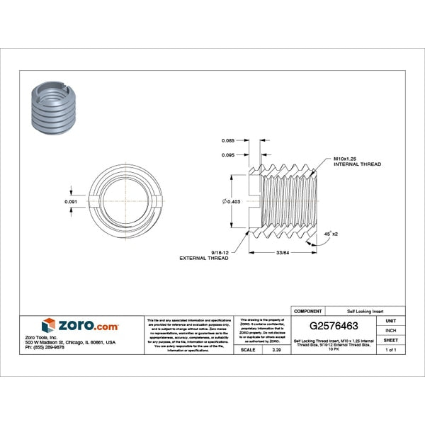 Heavy Wall Self Locking Thread Insert, M10-1.25 Int Thrd Sz, Carbon Steel, 10 PK