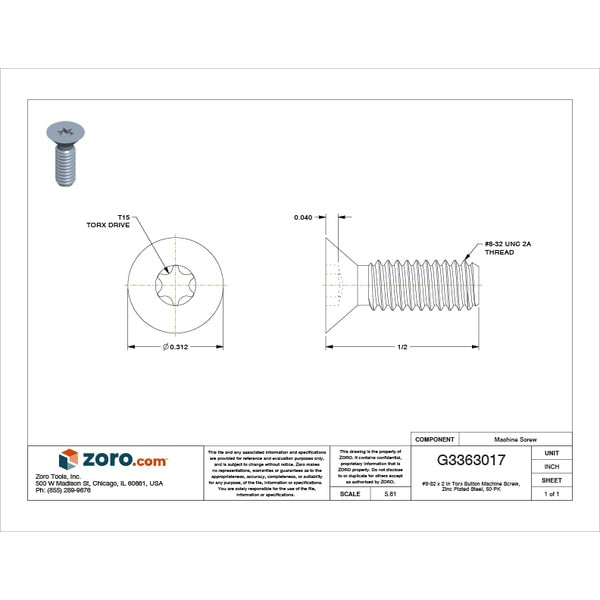 #8-32 x 2 in Torx Button Machine Screw, Zinc Plated Steel, 50 PK