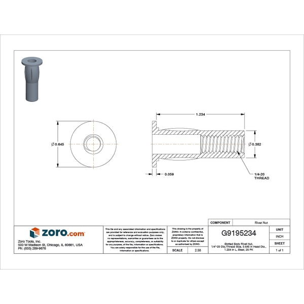 Rivet Nut, 1/4