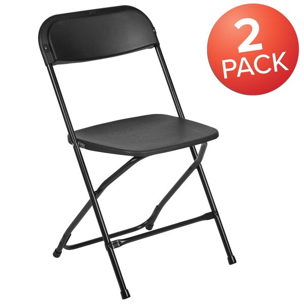 Hercules Series Plastic Folding Chair Black - 2 Pack 650LB Weight Capacity Comfortable Event Chair-Lightweight Folding Chair