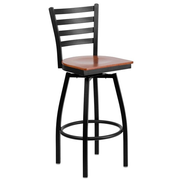 Black Ladder Stool-Cherry Seat
