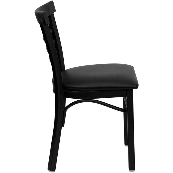 Black Three-Slat Ladder Back Metal Chair, Black Vinyl Seat, PK2